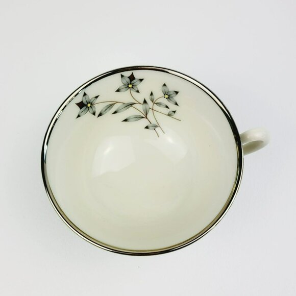 Lenox Kingsley Teacup & Saucer Teal Band Platinum Trim Floral Center c1954-79 - Picture 5 of 14